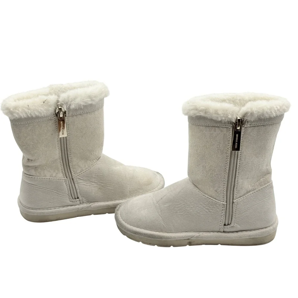 Michael Kors Kids MK Logo Snow Boots Faux Fur‎ Lined Zip Cream Size 11